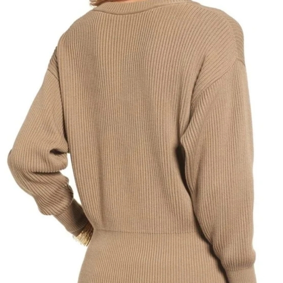 Free People Casual Allure Taupe Camel Brown Ribbed Oversized Sweater Top large - Picture 9 of 9